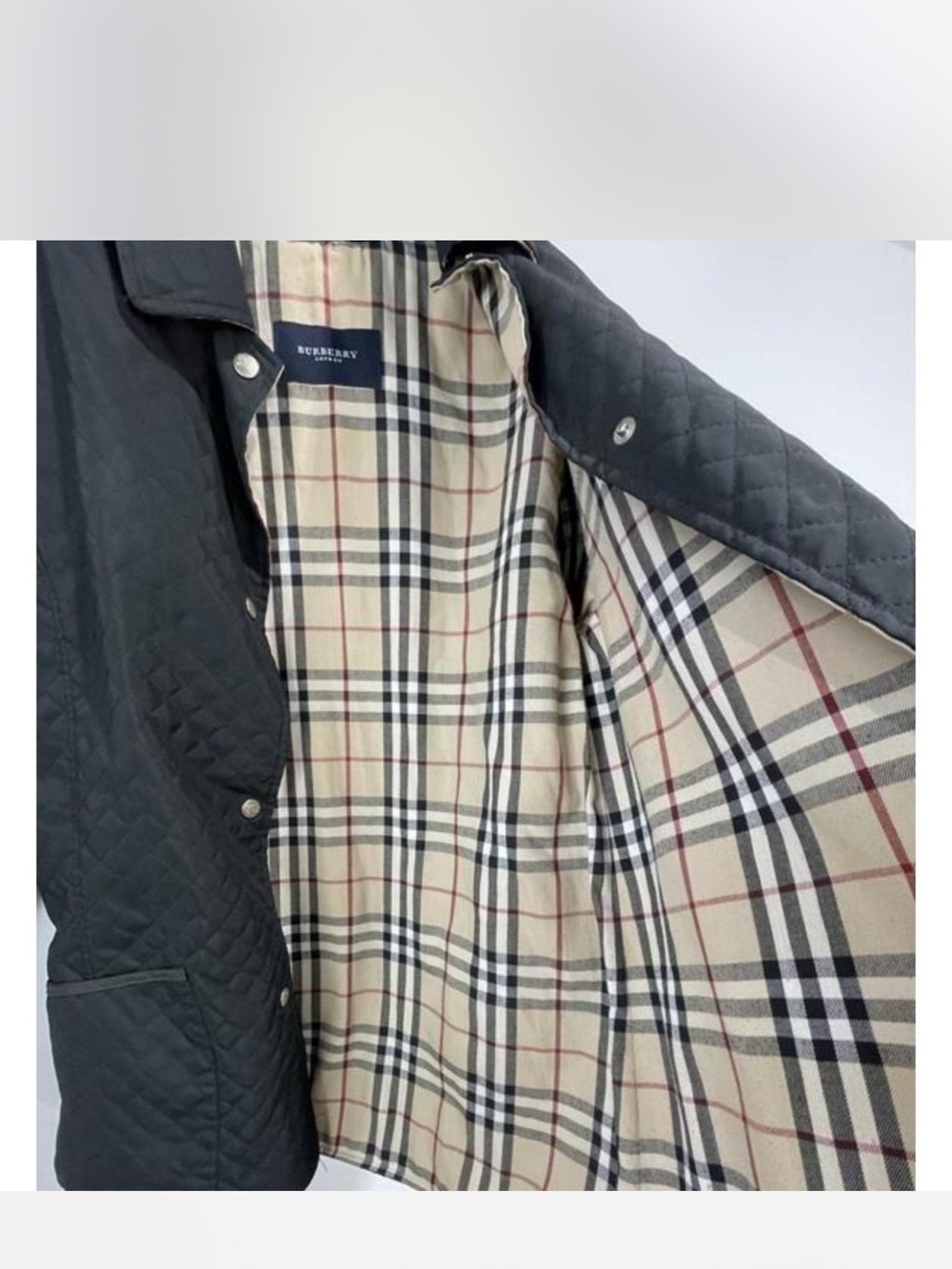 Burberry Black Quilted Jacket with Beige Check Lining
